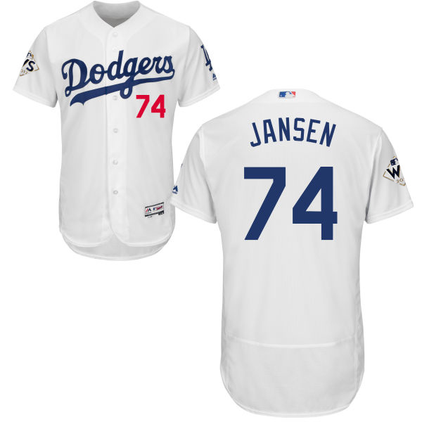 Men’s Los Angeles Dodgers #74 Kenley Jansen White Flexbase Authentic Collection 2017 World Series Bound Stitched MLB Jersey