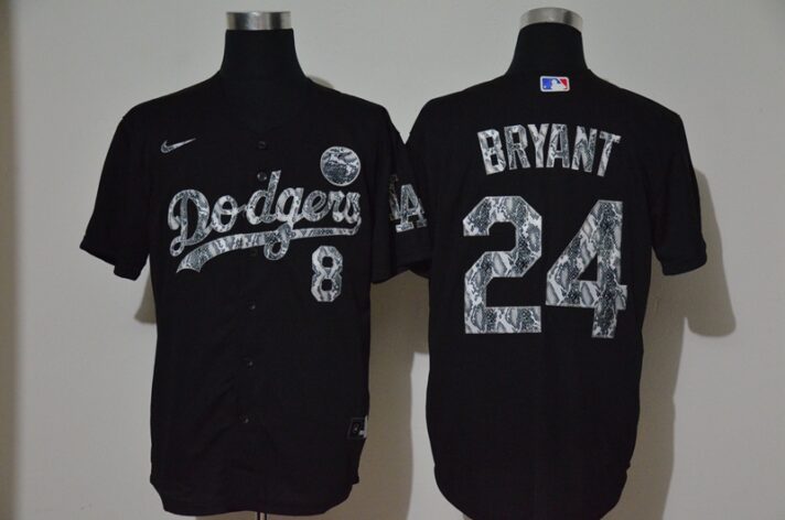 Men’s Los Angeles Dodgers #8 #24 Kobe Bryant Black Silver Mamba Stitched MLB Cool Base Nike Jersey