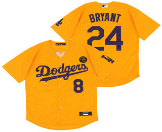 Men’s Los Angeles Dodgers #8 #24 Kobe Bryant Yellow KB Patch Stitched MLB Cool Base Nike Jersey