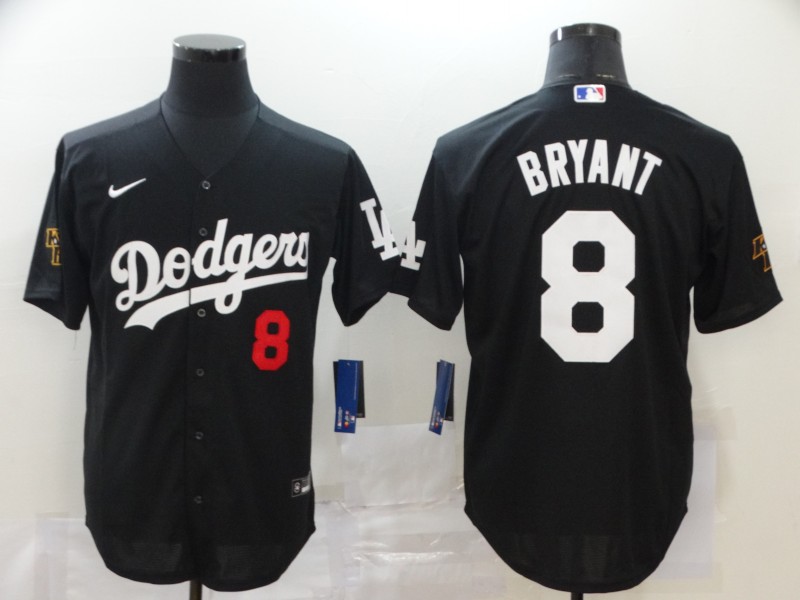 Men’s Los Angeles Dodgers #8 Kobe Bryant Black With KB Patch Stitched MLB Cool Base Nike Jersey