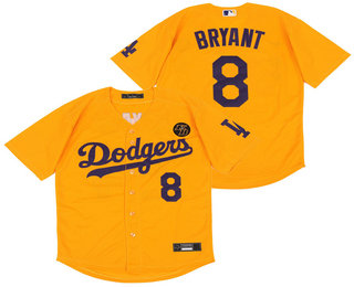 Men’s Los Angeles Dodgers #8 Kobe Bryant Yellow KB Patch Stitched MLB Cool Base Nike Jersey