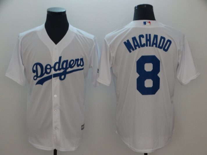 Men’s Los Angeles Dodgers #8 Manny Machado White Cool Base Jersey