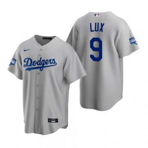 Men’s Los Angeles Dodgers #9 Gavin Lux Gray 2020 World Series Champions Replica Jersey