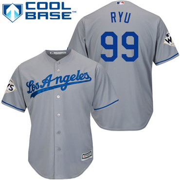 Men’s Los Angeles Dodgers #99 Hyun-Jin Ryu Grey New Cool Base 2017 World Series Bound Stitched MLB Jersey