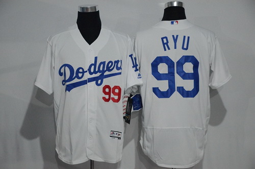 Men’s Los Angeles Dodgers #99 Hyun-Jin Ryu White Home 2016 Flexbase Majestic Baseball Jersey