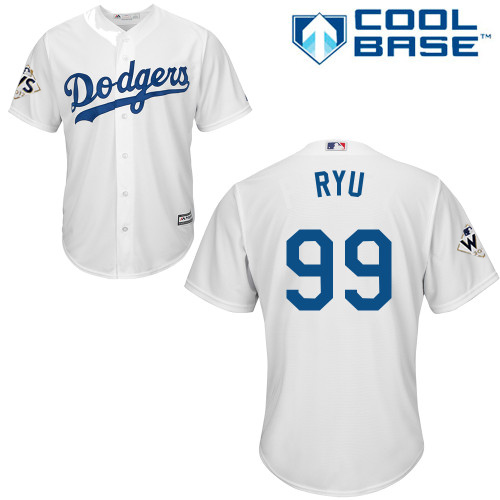 Men’s Los Angeles Dodgers #99 Hyun-Jin Ryu White New Cool Base 2017 World Series Bound Stitched MLB Jersey