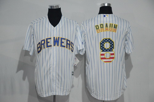 Men’s Milwaukee Brewers #8 Ryan Braun White Pinstripe USA Flag Fashion MLB Baseball Jersey
