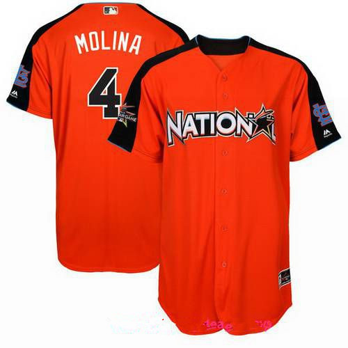 Men’s National League St. Louis Cardinals #4 Yadier Molina Majestic Orange 2017 MLB All-Star Game Authentic Home Run Derby Jersey