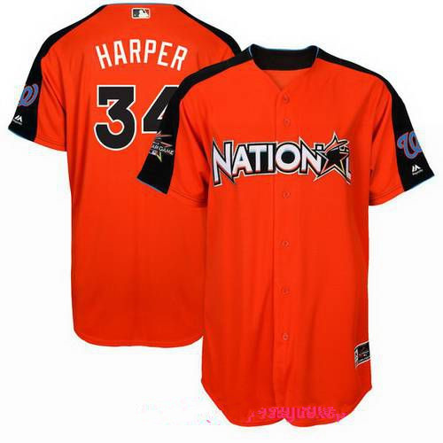 Men’s National League Washington Nationals #34 Bryce Harper Majestic Orange 2017 MLB All-Star Game Authentic Home Run Derby Jersey