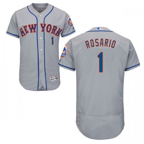 Men’s New York Mets #1 Amed Rosario Authentic Majestic Flex Base Road Collection Gray Jersey