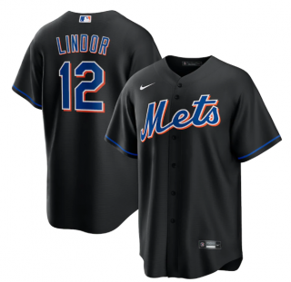 Men’s New York Mets #12 Francisco Lindor Black 2022 Cool Base Stitched Baseball Jersey