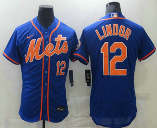 Men’s New York Mets #12 Francisco Lindor Blue Stitched MLB Flex Base Nike Jersey