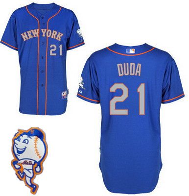 Men’s New York Mets #21 Lucas Duda Blue With Gray Jersey With 2015 Mr. Met Patch