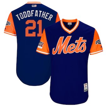 Men’s New York Mets 21 Todd Frazier Toddfather Majestic Royal 2018 MLB Little League Classic Authentic Jersey