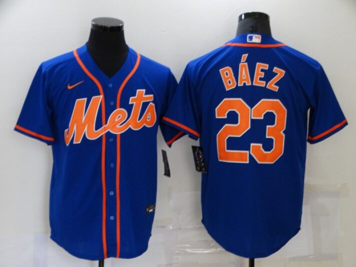 Men’s New York Mets #23 Javier Baez Blue Stitched MLB Cool Base Nike Jersey