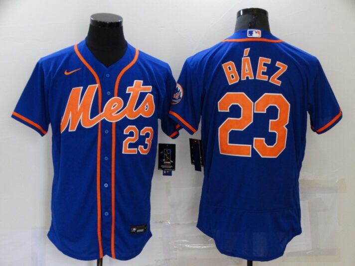 Men’s New York Mets #23 Javier Baez Blue Stitched MLB Flex Base Nike Jersey