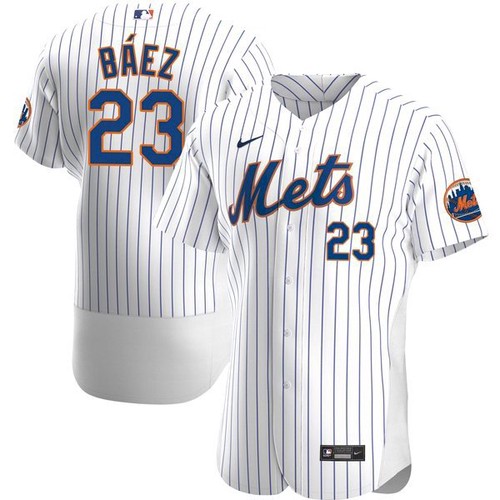 Men’s New York Mets #23 Javier Baez White Anthentic Nike Jersey