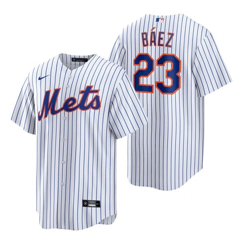 Men’s New York Mets #23 Javier Baez White Replica Home Nike Jersey