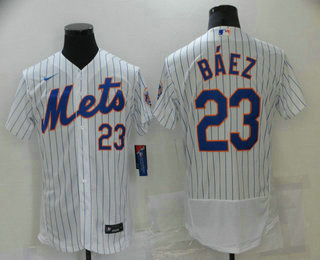 Men’s New York Mets #23 Javier Baez White Stitched MLB Flex Base Nike Jersey