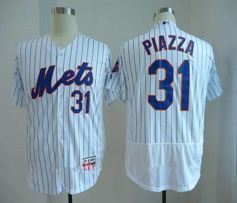 Men’s New York Mets #31 Mike Piazza Retired White Stitched MLB Majestic Flex Base Jersey