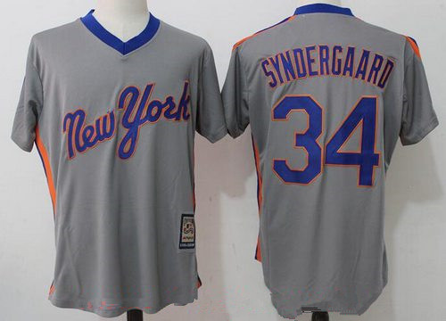 Men’s New York Mets #34 Noah Syndergaard Gray Pullover Stitched MLB Majestic Cooperstown Collection Jersey