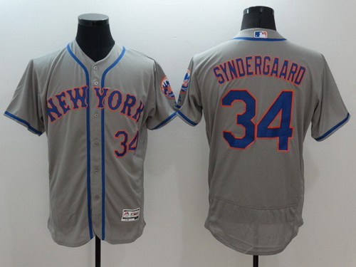 Men’s New York Mets #34 Noah Syndergaard Gray Road 2016 Flexbase Majestic Baseball Jersey