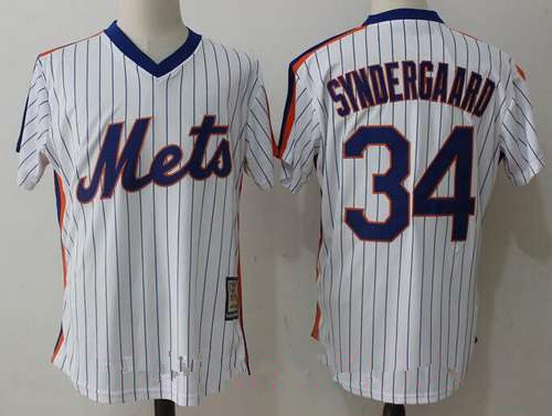 Men’s New York Mets #34 Noah Syndergaard White Pullover Stitched MLB Majestic Cooperstown Collection Jersey