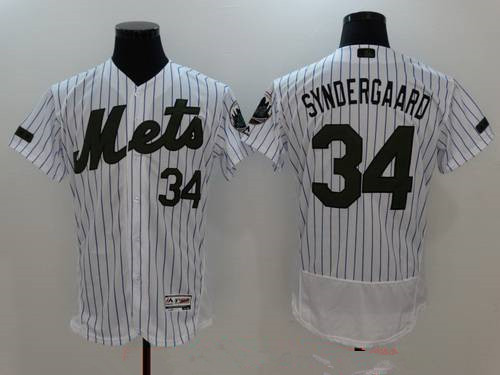 Men’s New York Mets #34 Noah Syndergaard White with Green Memorial Day Stitched MLB Majestic Flex Base Jersey