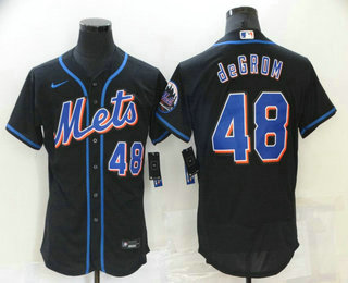 Men’s New York Mets #48 Jacob deGrom Black Stitched MLB Flex Base Nike Jersey
