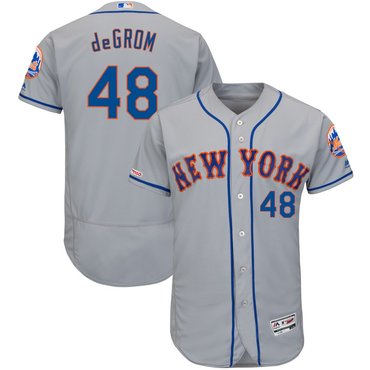Men’s New York Mets 48 Jacob deGrom Gray 150th Patch Flexbase Jersey