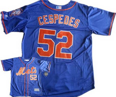 Men’s New York Mets #52 Yoenis Cespedes Alternate Blue With Orange 2015 MLB Cool Base Jersey