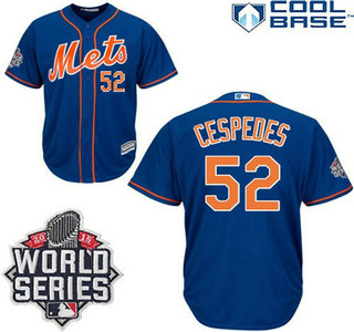 Men’s New York Mets #52 Yoenis Cespedes Alternate Home Blue Orange Jersey with 2015 World Series Patch