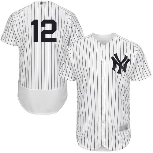Men’s New York Yankees #12 Troy Tulowitzki White Strip Flexbase Authentic Collection Stitched Baseball Jersey