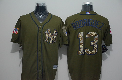 Men’s New York Yankees #13 Alex Rodriguez Green Salute to Service Majestic Baseball Jersey