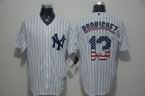 Men’s New York Yankees #13 Alex Rodriguez White USA Flag Fashion MLB Baseball Jersey
