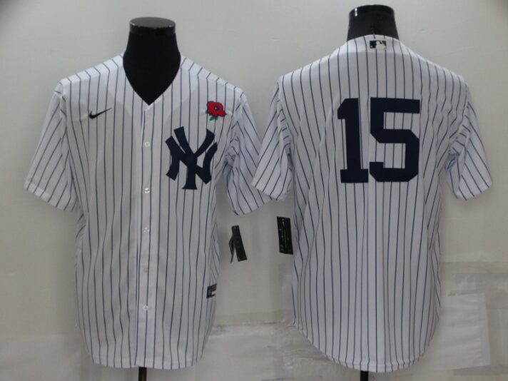 Men’s New York Yankees #15 Thurman Munson White No Name Stitched Rose Nike Cool Base Throwback Jersey