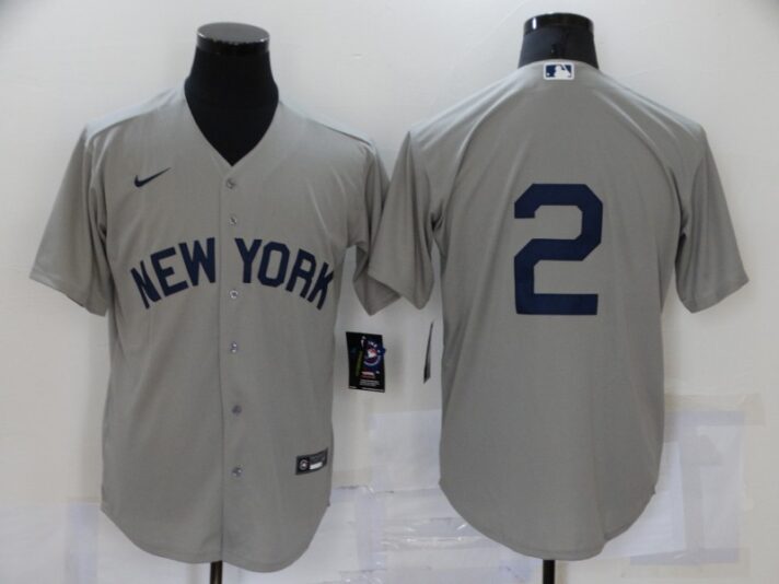 Men’s New York Yankees #2 Derek Jeter 2021 Grey Field of Dreams Cool Base Stitched Baseball Jersey