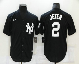 Men’s New York Yankees #2 Derek Jeter Black Stitched MLB Nike Cool Base Throwback Jersey