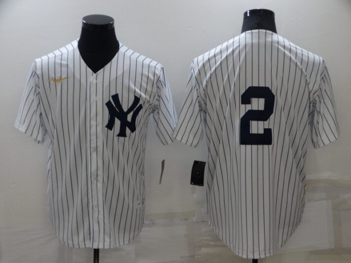 Men’s New York Yankees #2 Derek Jeter No Name White Throwback Stitched MLB Cool Base Nike Jersey