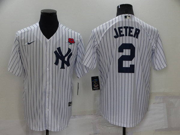 Men’s New York Yankees #2 Derek Jeter White Cool Base Stitched Rose Baseball Jersey