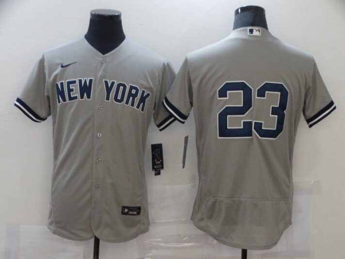 Men’s New York Yankees #23 Don Mattingly Grey No Name Stitched MLB Flex Base Nike Jersey