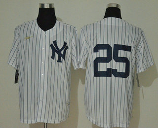 Men’s New York Yankees #25 Gleyber Torres No Name White Throwback Stitched MLB Cool Base Nike Jersey