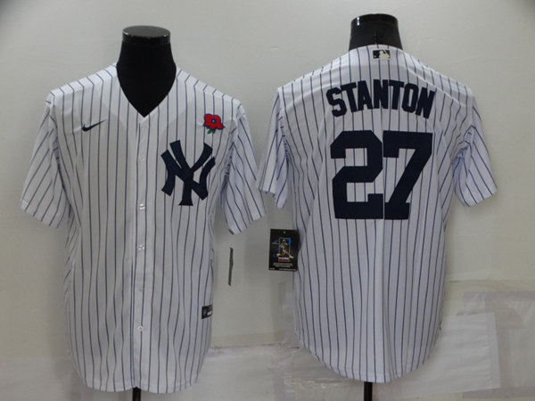Men’s New York Yankees #27 Giancarlo Stanton White Cool Base Stitched Rose Baseball Jersey