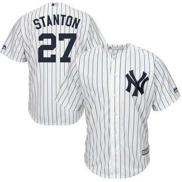 Men’s New York Yankees #27 Giancarlo Stanton White Strip New Cool Base Stitched MLB Jersey