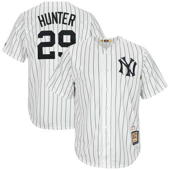 Men’s New York Yankees 29 Catfish Hunter Majestic White Cooperstown Collection Cool Base Replica Player Jersey