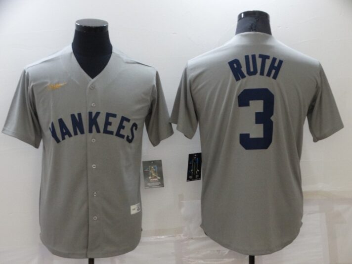 Men’s New York Yankees #3 Babe Ruth Grey Throwback Stitched MLB Cool Base Nike Jersey