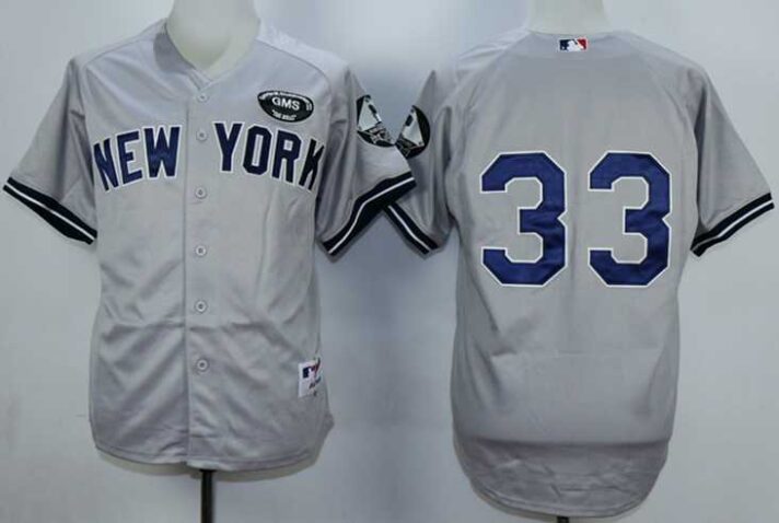 Men’s New York Yankees #33 Nick Swisher Grey GMS Patch Jersey