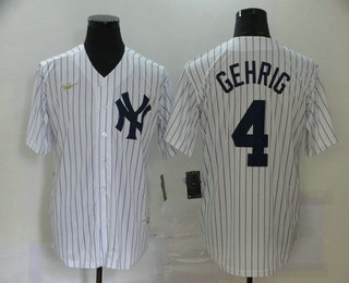 Men’s New York Yankees #4 Lou Gehrig White Throwback Stitched MLB Cool Base Nike Jersey