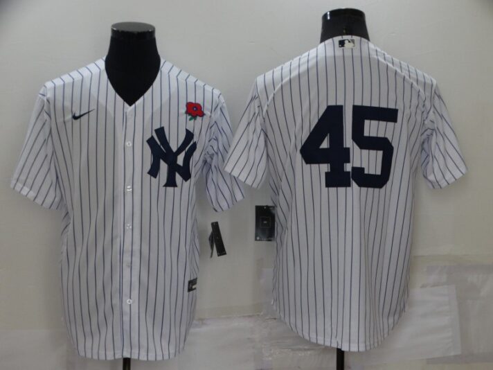 Men’s New York Yankees #45 Gerrit Cole White No Name Stitched Rose Nike Cool Base Throwback Jersey