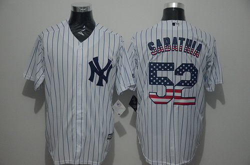 Men’s New York Yankees #52 CC Sabathia White USA Flag Fashion MLB Baseball Jersey
